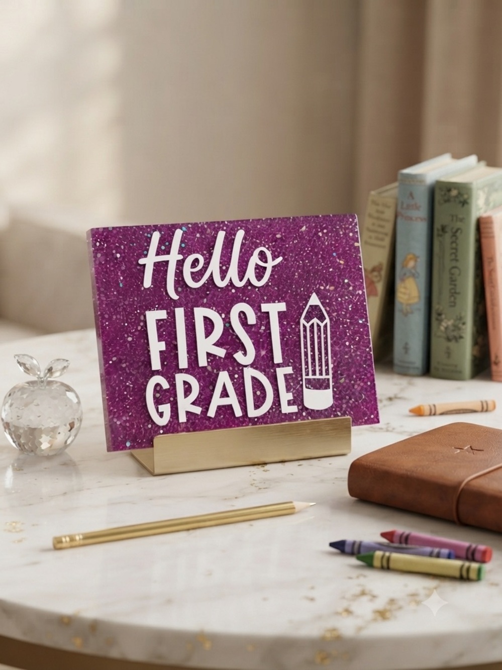 Hello First Grade Decorative Sign - Purple with White Lettering - Picture 2 of 3